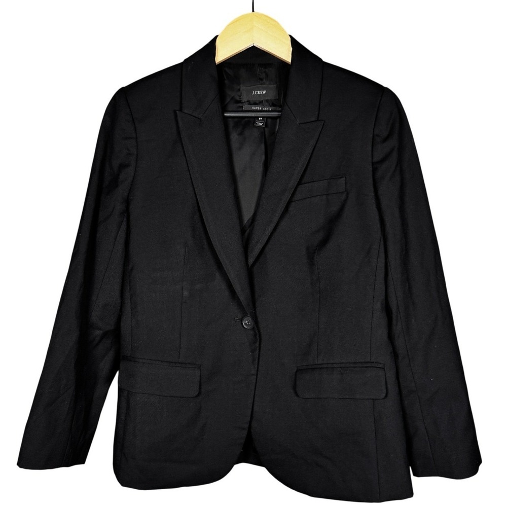 J.Crew Super‎ 120s Black Wool Blazer Suit Jacket Women's 8T Lined Office Career